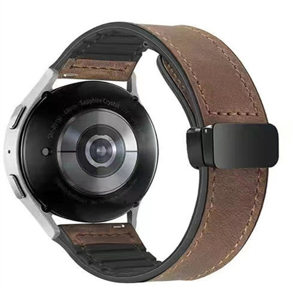 Wholesale Suitable for Major Brands of Crazy Horse Pattern Silicone Leather Strap Magnetic Buckle Pin Buckle Watch Strap